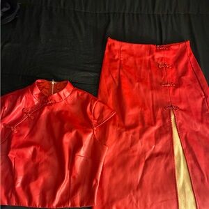 Fashion Nova Red Maxi Pencil Skirt set with Slit